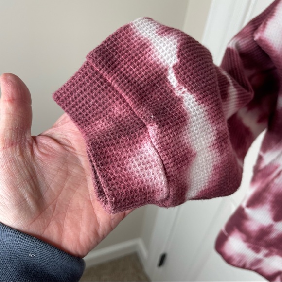 Anthropologie Pilcro Pink White Waffle Knit Thermal Cowl Neck Top M - Picture 5 of 5